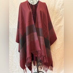 298 - Elegant Burgundy and Black Plaid Shawl